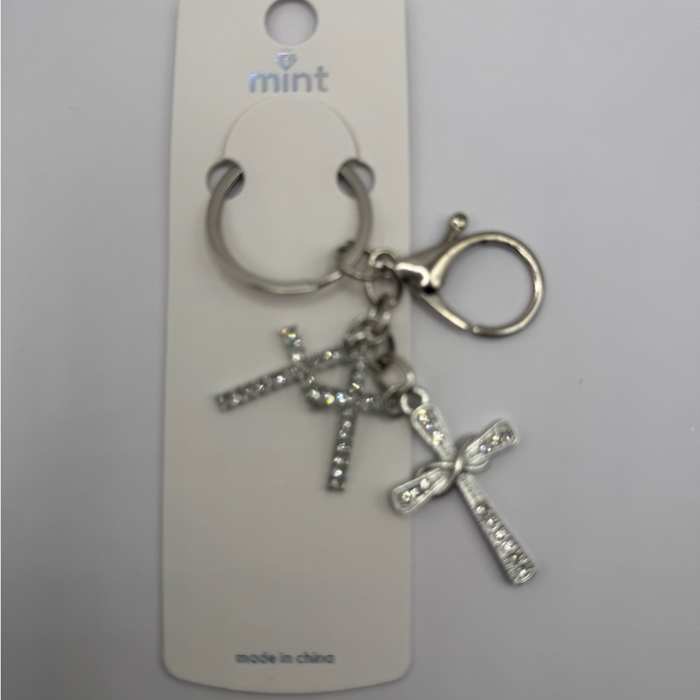 Mint Silver Cross Charm Keyring